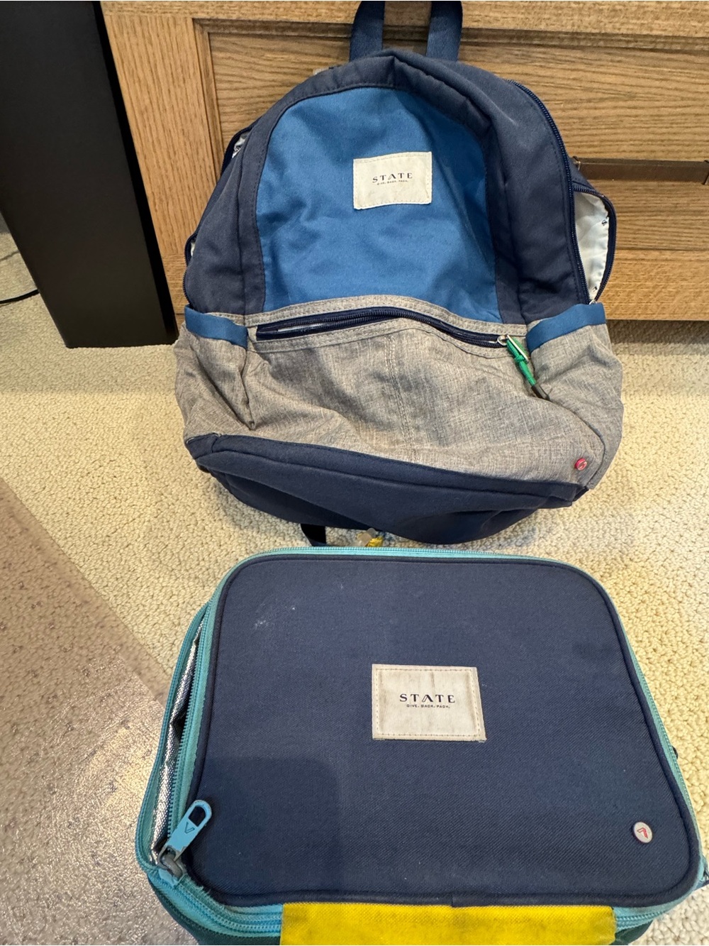 STATE Navy and Gray kid’s Backpack with Lunch Bag Set